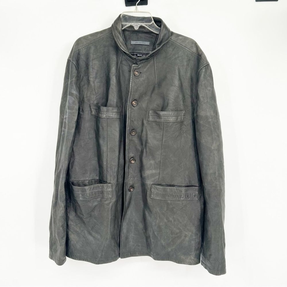 John Varvatos Grey Sheep Skin Goat Suede Distressed Leather Shirt Jacket 58X XXL